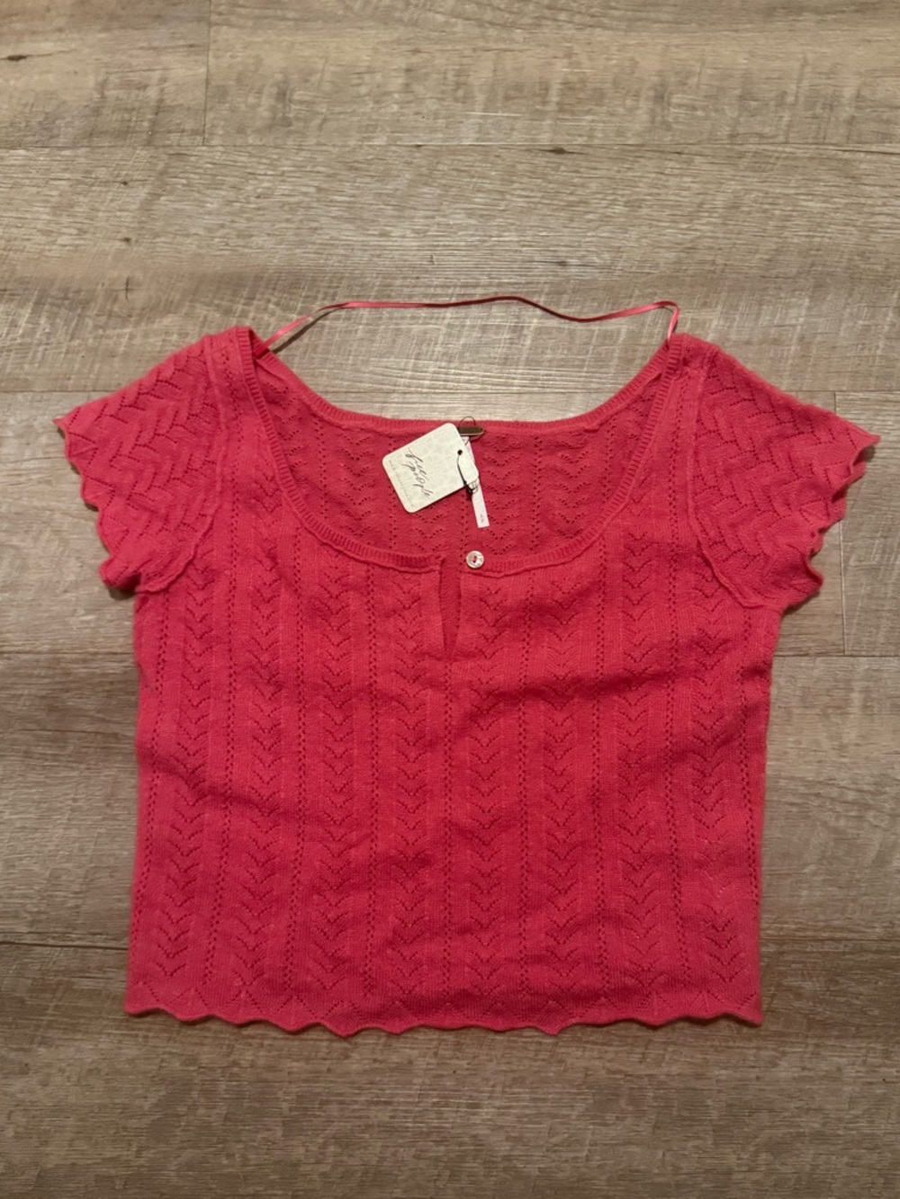 Free People Pink Knit Cropped Scoop-Neck Top